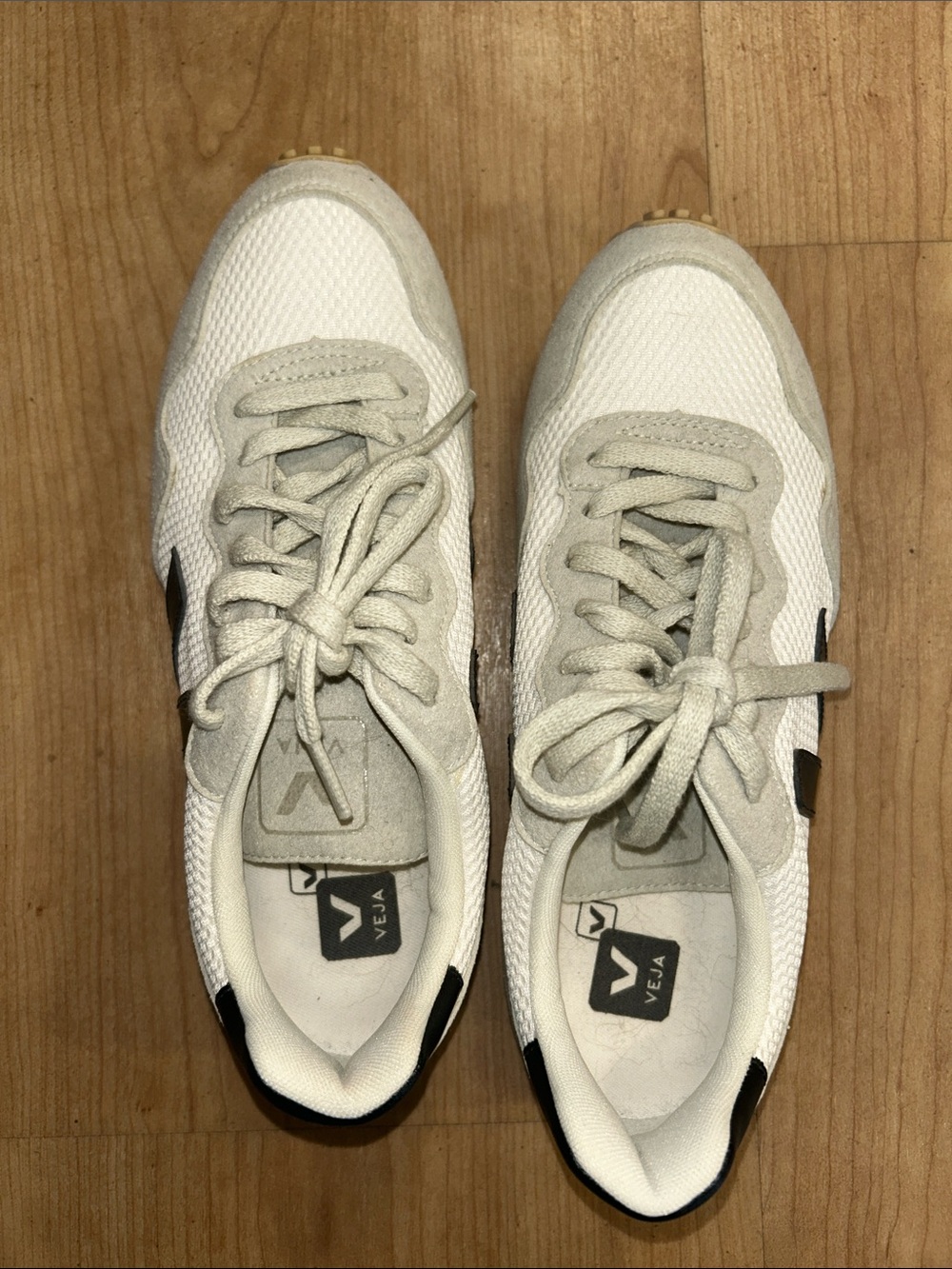 Veja White and Light Gray Suede-Trim Sneakers